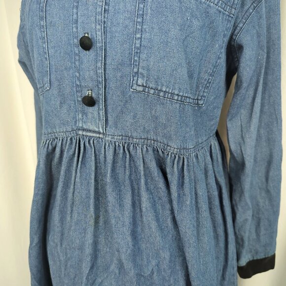 Vintage Jaclyn T Dress Medium Blue Jean Maxi Victorian - Picture 3 of 11